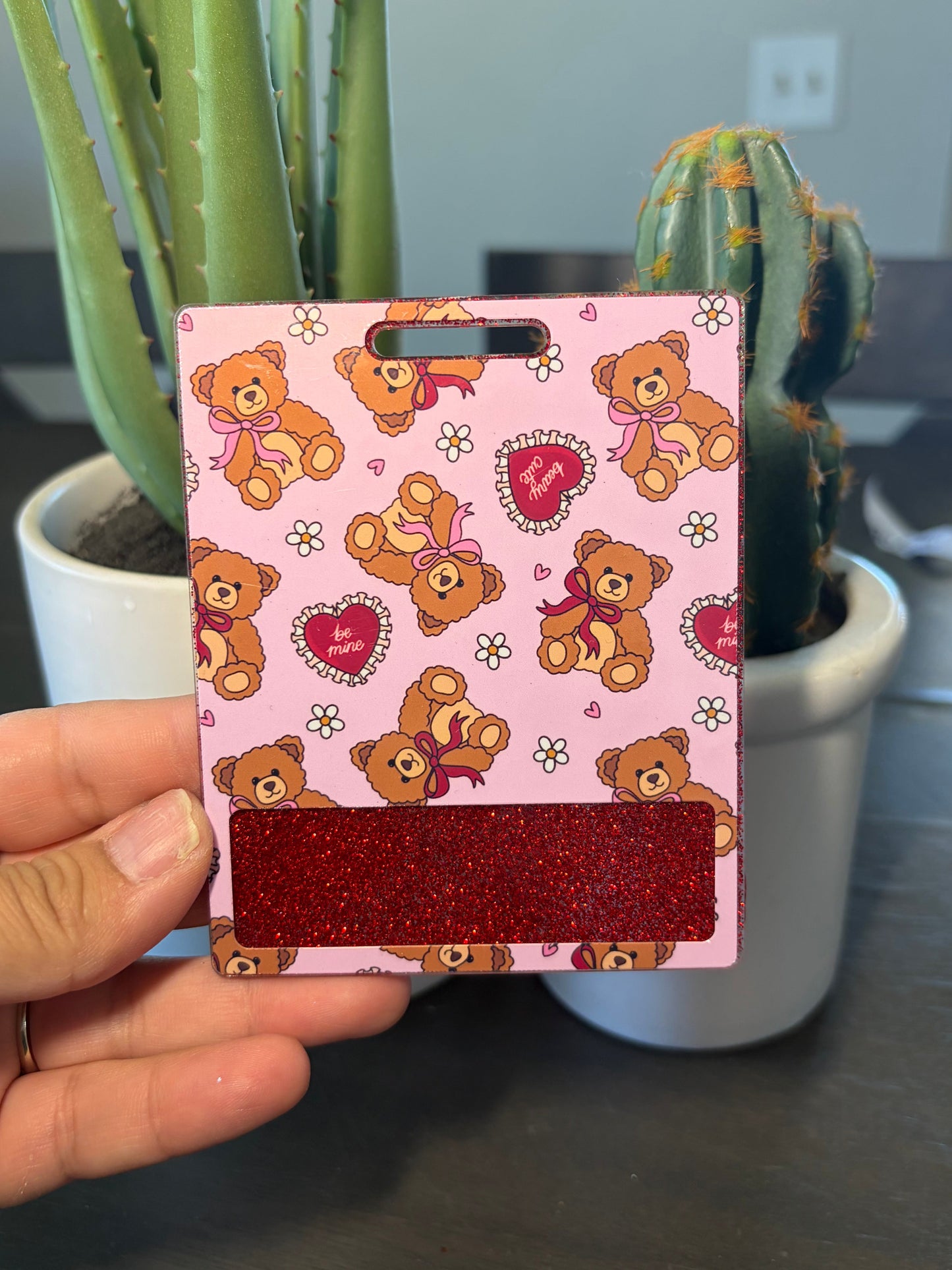 SALE! Extended Horizontal Be Mine Bear Badge Buddy Badge Reel